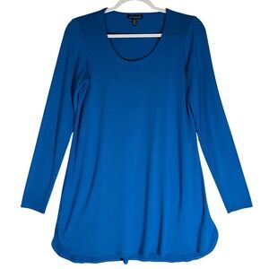 Eileen Fisher Scoop Neck Long Sleeve Tunic Top Sz XS Cobalt Blue Viscose Stretch